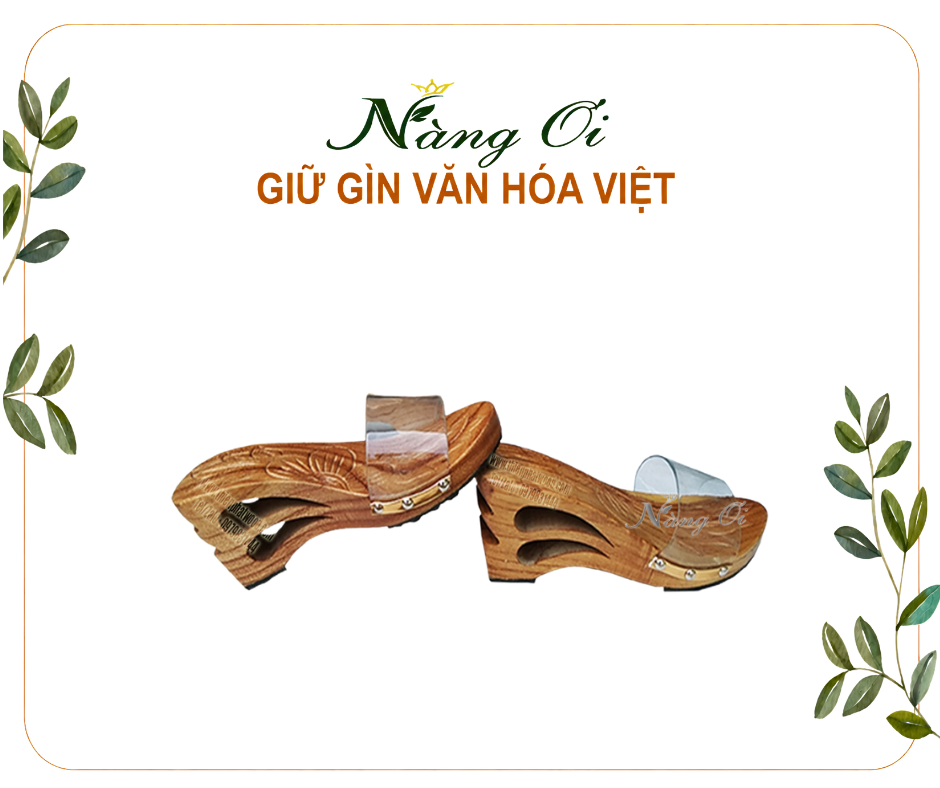 guốc gỗ cao 8cm với phận đế chạm hình hai giọt nước nằm gọn trong gót